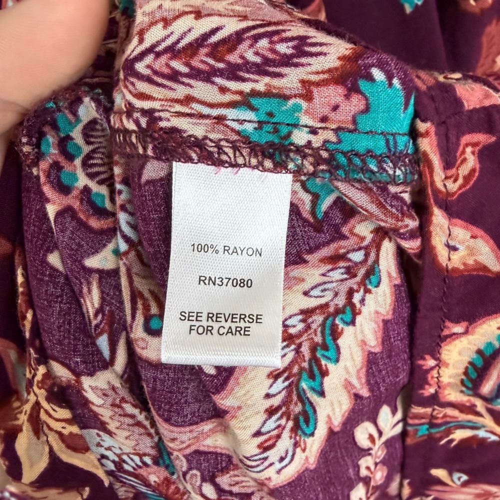 Cato Boho Floral Peasant Bell Sleeve Blouse Size 22/24W Burgundy Lightweight - Picture 6 of 9